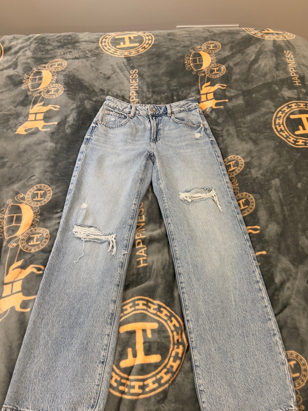 Garage Light Blue Distressed Straight-Leg Jeans